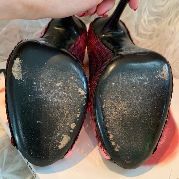 D&G Dolce & Gabbana - Pink Sequin Peep Toe Heel - Picture 7 of 14